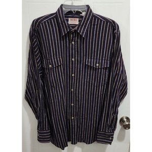 Vintage Duke Haband Blue Striped Flannel Long Sleeve Button Up Shirt Size Large‎